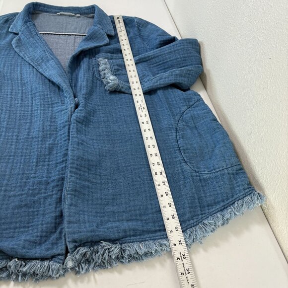 Soft Surroundings Chambray Denim Frayed Edge Jacket Size 3X Blue Pockets Artsy - Picture 12 of 12